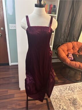 Satin Burgundy Slip Dress - Women
